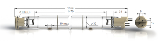 Бактерицидные амальгамные лампы бактерицидные высокой мощности с кварцевым стеклом Zercale Amalgam